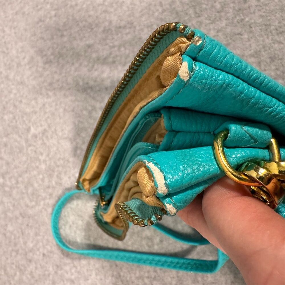 Shara Porter Small Aqua Crossbody Bag with Black Cat Print Adjustable Strap - Picture 11 of 16
